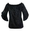 Womens New Black Crush Velvet Gothic Gypsy Top Plus Size Flared Cuff *LICK*