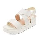 DREAM PAIRS Women?s White Open Toe Ankle Strap Platform Wedge Sandals Size 8.5 M US Charlie-5