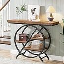 Tribesigns Console Table, 39.4-Inch Entryway Table with Thickened Tabletop, 4- Tier Industrial Narrow Hallway Sofa Table with Geometric Metal Frame for Living Room, Entryway, Rustic Brown