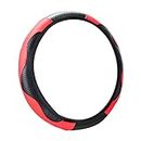 Car Steering Wheel Cover, Universal Microfiber PU Leather Elastic 15 inch Stitching Color Anti-Slip Steering Wheel Protector, Car Interior Protection Accessories for Men Women (Black/Red)