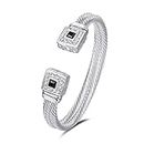 UNY Designer Inspired Jewelry Double Cable Wire Square CZ Antique Bangle Elegant Beautiful (Black)