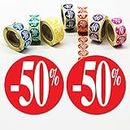 Affichesstore 30249 2 Rolls of 500 Self-Adhesive Labels Diameter 25 mm Glossy Adhesive Stickers 50% for Discount/Promotion/Sales