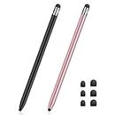 MEKO Stylus Pens for Touch Screens, Universal Tablet Pen Capacitive 2 in 1 Stylus for iPhone/iPad/pro/Mini/Air/Samsung/Tablet with 6 Replace Tips(Black+Rose Gold)