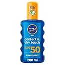 NIVEA SUN Protect & Dry Touch Invisible Sun Spray SPF 50 (200 ml), Water-Resistant Sun Oil, Immediate Protection against UVA & UVB Rays, Transparent/No White Marks