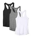 icyzone Débardeur de Sport Femme Dos Nageur Yoga Shirt sans Manches Running Fitness Tank Top, Lot de 3 (L, Noire/Gris/Blanc)
