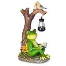 CONDAUPH Outdoor Funny Frog Statue, Resin Reading Frogs Garden Decor, Solar Frog Gift Sculpture Decoration for Home Patio, Yard, Lawn, Porch, Ornament