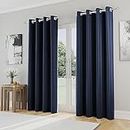 Enhanced Living Nightfall Plain Supersoft Navy Thermal Blockout Eyelet Curtains - 90 x 90 inch (229 x 229cm) - Energy Saving & Noise Reducing Curtains for Living Room & Bedroom