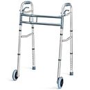 Walkers for Seniors Aluminum Lightweight Walker with Wheels Walker Adjustable Width and Height, Folding Walker with Arm Support Walker for Elderly Handicapped Disabled 2 Wheels in Front