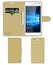 ACM Leather Window Flip Wallet Front & Back Case Compatible with Microsoft Lumia 650 Mobile Cover Golden