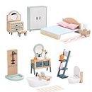 Dolls House Furniture, Wooden and Plastic Dollhouse Furniture Set, Bathroom and Bedroom Set, 24 PCS Dollhouse Accessories Pretend Play Furniture Toys for Boys Girls & Toddlers