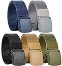 5 Pack Nylon Web Belt Plastic Buckle 1.5" Tactical Webbing Belt for Work Leisure Sport