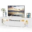 JUMMICO TV Stand with LED Lights, Modern Entertainment Center Media and Open Shelf Console Table Storage Desk with 1 Drawer and Remote Control 20 Color LED Lights up to 70 Inch TV (White)