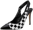 MICHAEL KORS Women's Kourtney Toe Cap Sling Heeled Shoe, Black/Optic White, 8 UK