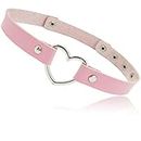Long Extended Love Heart PU Leather Choker Necklace Goth Choker Collar Chain for Women Girls Pink