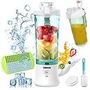 Cobocen Portable Mini Blender, Smoothie Maker for Shakes and Smoothies, 270W Waterproof with 6 Blades USB Rechargeable, 20 Oz with Travel Lid for Kitchen, Gym, Office(White)