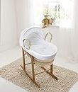 ELEGANT BABY Kinder Valley White Teddy Wash Day Palm Moses Basket with Deluxe Natural Rocking Stand, Adjustable Hood & Padded Liner