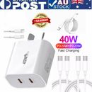 Dual USB C Fast Wall Charger Type C To C Cable Power Adapter For iPhone Samsung