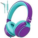 MIDOLA Headphone Kids Volume Limited 85/110dB Wired Over-Ear/On-Earr Foldable Headset with Inline Cable AUX 3.5mm Cord Mic for Boy Girl Child PC Notebook Tablet Purple