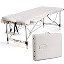 Giantex Portable Massage Table 84inch, Folding Lash Bed Aluminium Frame, Height Adjustable, 2 Fold Professional Facial Salon Tattoo Massage Bed Face Cradle Armrests Headrest Carrying Bag (White)