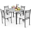 TANGZON 5-Piece Dining Room Set, Metal Frame MDF Top Dining Table with 4 High Back Padded Chairs, Modern Dinner Furniture for Kitchen, Cafe and Restaurant