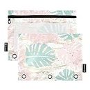 Gredecor Binder Pencil Pouch 3 Ring Tropical Worn Floral Pastel Pink Mint Gold Zipper Pencil Pouches Case 2 Pack Clear Binder Organizer for School Office
