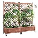 VEVOR 2PCS Wood Planter with Trellis, 60"x13"x61.4" Outdoor Raised Garden Bed with Drainage Holes, Free-Standing Trellis Planter Box for Vine Climbing Plants Flowers in Garden, Patio, Balcony