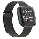 Tuocal Metal Strap Compatible with Fitbit Versa 2 Strap/Fitbit Versa Strap, Metal Mesh Magnetic Stainless Steel Replacement Bands Samll for Fitbit Versa/Versa 2 / Versa Lite Women Men, Black