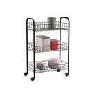 SEVVY - 3-Tier Rolling Cart - Metal Trolley - Utility Cart with Wheels - for Home, Kitchen, Bathroom, Living Room, Office and Study - Black