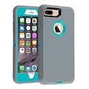 Case for iPhone 7 Plus/8 Plus Built-in Screen Protector Cover Heavy Duty 3 in 1 Dust-Proof Shockproof Dropproof Scratch-Resistant Shell for Apple iPhone 7+/8+ 5.5inch, Grey/Blue
