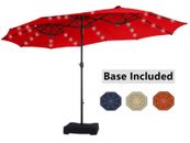 15ft Patio Umbrella LED Light Solar Double-Sided Outdoor Umbrella with Standbase