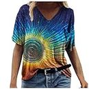 Summer Blouses for Women Women Shirts and Blouses, Women Summer Graphic Printed T-Shirts Short Sleeve Shirts Scoop Neck Dressy Casual Tops Blusas para Mujer Blue