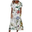 Casual Dresses Petite Summer,Summer Dresses for Women 2024 Casual V Neck Button Dress Short Sleeve Sun Dresses Vacation Long Dress with Pockets Good Deals on Amazon Today