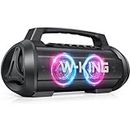 W-King Portable Bluetooth Speakers with Subwoofer, 70W Waterproof Speakers Bluetooth Wireless Loud with Bass/Hi-Fi Audio, Large Outdoor Speaker with Party Lights/Mic Port/42H/EQ/DSP/Power Bank/TF/AUX