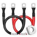 YDDECW Battery Cable 2 Gauge 2FT, 2AWG Battery Power Inverter Cables (1 Positive & 1 Negative) with 3/8" Lugs Terminals for Automotive Solar Marine Boat RV Car Motorcycle