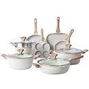 Country Kitchen Nonstick Induction Cookware Sets - 13 Piece Nonstick Cast Aluminum Pots and Pans with BAKELITE Handles - Induction Pots and Pans with Glass Lids -Cream (YCASPF9 CRM)