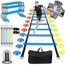 Speed Agility Training Equipment Set - Includes Agility Ladder, Running Parachute, 8 Resistance Bands,20 Cones, 4 Hurdles, Jump Rope for Training Football, Soccer, Basketball Athletes
