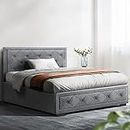 Artiss King Single Bed Frame Platform Gas Lift Base Beds with Storage Bedroom Room Decor Home Furniture, Upholstered with Faux Linen Fabric + Foam + Wood, Modern Design Grey