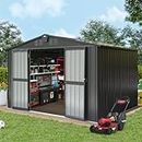 Domi Outdoor Storage Shed 10x8 FT, Metal Tool Sheds Storage House with Lockable Double Door,Large Bike Shed Waterproof for Garden,Backyard,Lawn Dark Grey