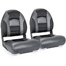 NORTHCAPTAIN S1 Deluxe High Back Folding Boat Seat,Stainless Steel Screws Included,Charcoal/Black(2 Seats)