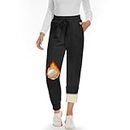 CAMPSNAIL Fleece Lined Sweatpants Women - Joggers for Women with Pockets High Waisted Thermal Winter Warm Pants Black M