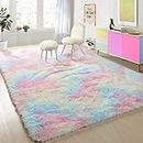 PAGISOFE 3x5 Fluffy Soft Rainbow Rug, Bedside Preppy Dorm Area Rug for Girls Bedroom,Shaggy and Kawaii Rug for Playroom,Nursery,Baby's Toddler's Room,Cute and Colorful Room Decor for Kids