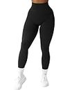 SUUKSESS Women Ribbed Seamless Leggings High Waisted Tummy Control Workout Yoga Pants (Black, S)