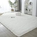 Area Rugs 4'x5'3" Soft Fluffy Carpet for Bedrooms, Living Room, Lounge, Boys Room, Girls Room, Play Room Modern Home Decor Non-Slip, Cream White