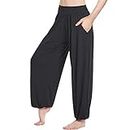 HANERDUN Pantalons de Yoga Femmes Élastique Confortable Super Doux Sarouel Ample Taille Haute Pantalon de Sport Décontracté avec Poches