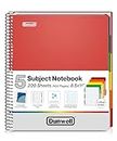 Dunwell 5-Subject Notebook College Ruled 8.5 x 11 (Red) - 200 Sheets (400 Pages), Spiral Notebook 8.5x11 with Tabs, Movable Dividers, Pockets, Front/Back Plastic Covers, Multi Subject Notebook