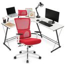 Inbox Zero L Shaped Gaming Desk Computer Desk & Chair for Home Office Wood/Metal in Red/White/Black | 29 H x 51 W x 51 D in | Wayfair