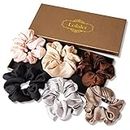 Lolalet Scrunchies for Women, Satin Hair Scrunchies Softer Than Silk Hair Ties for Hair Sleep, Big Scrunchy Ponytail Holder with Elastic Hair Bands for Girls Thick Thin Curly Hair -6 Pack, Style A