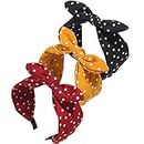 Furling Pompoms Polka Dot Headband for Women Bow Knot Fabric Headbands Knotted Hair Bands Twisted Headwrap Bunny Ear Wide Hair Hoops Hair Accessories Pack of 3pcs