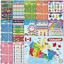 13 Educational Math Posters for Classroom - Multiplication and Addition Chart Table, Canadian Coins, Map of Canada, Time, Numbers Toddlers Kids Homeschool Playing Room Decor, 16x11