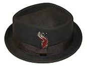 Foldable Diamond Crown Pork Pie Trilby Hat with Matching Band 100% Wool (M, Brown)